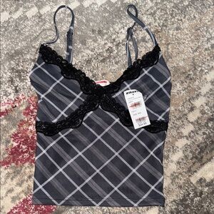Tilly's Charcoal Plaid Camisole with Black Lace